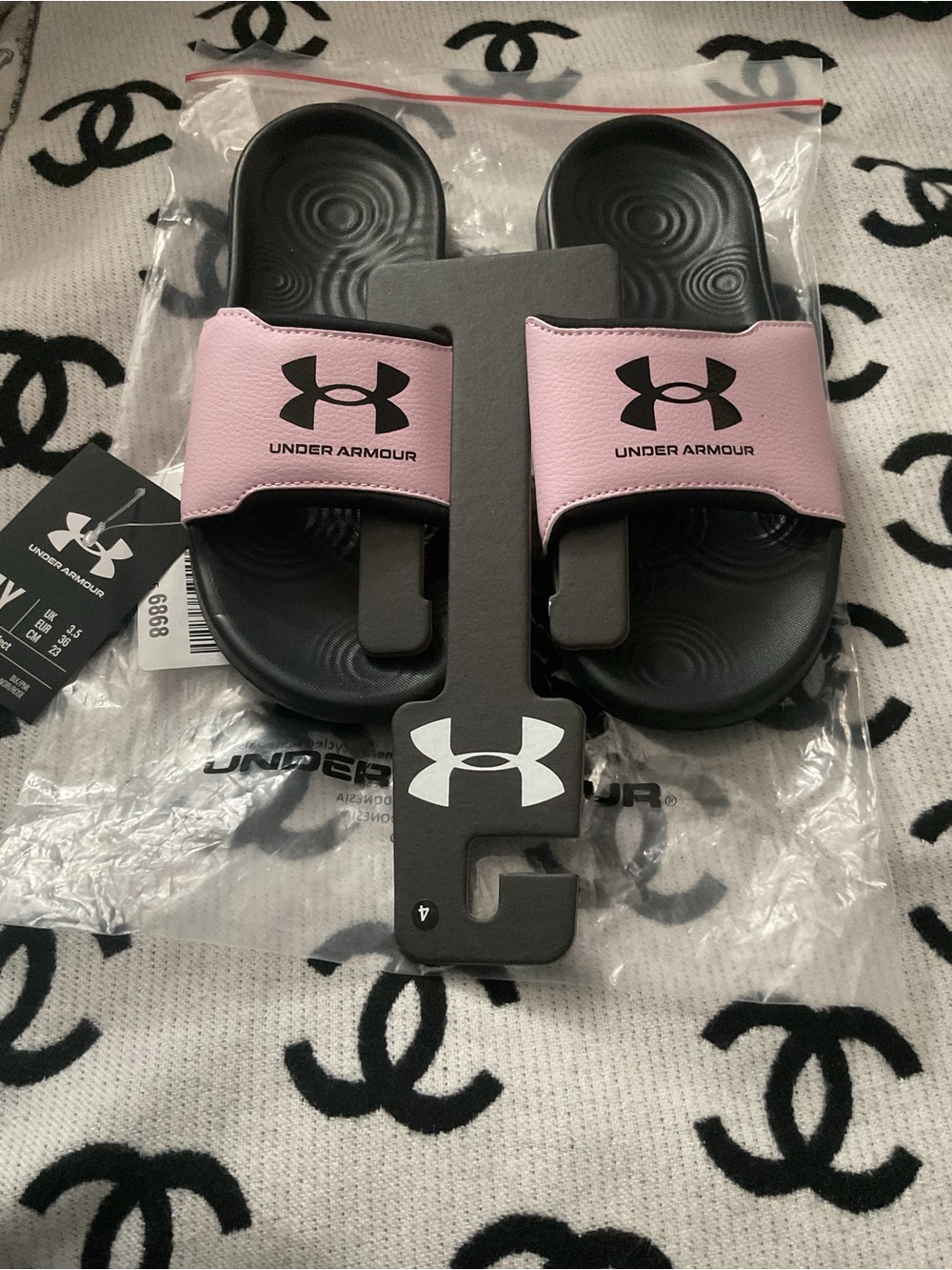 Under Armour Pink and Black Adjustable Slide Sandals